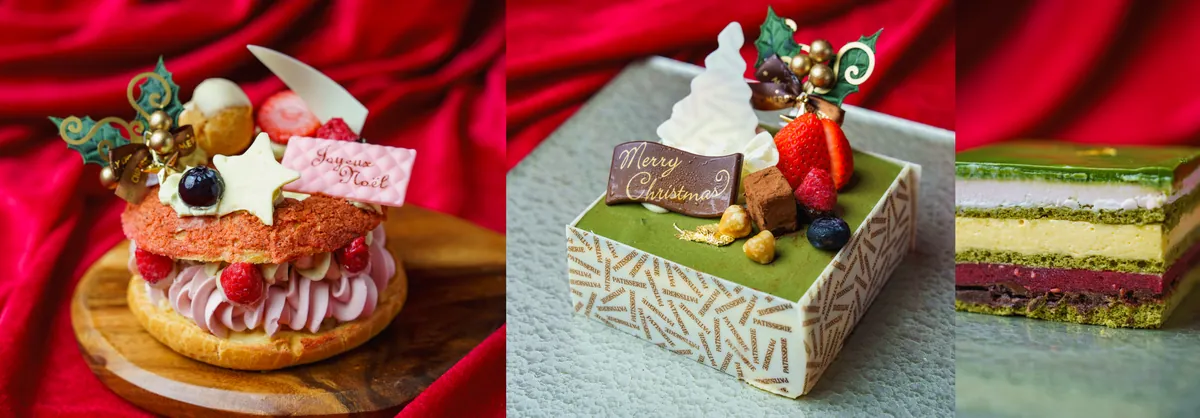 クリスマスパリブレストと宇治抹茶とフランボワーズのオペラ